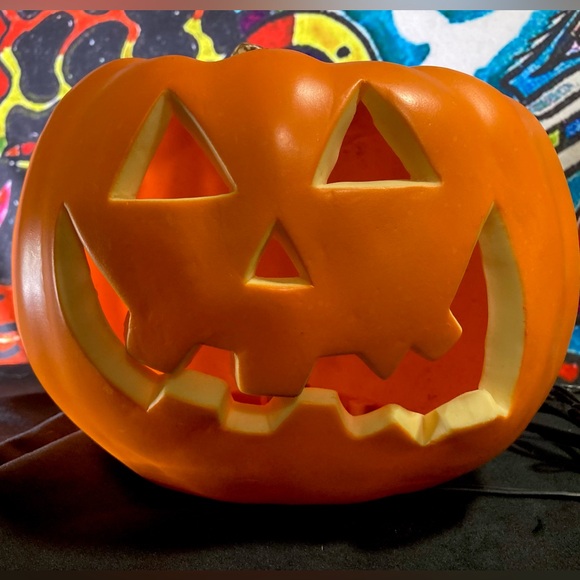 Vintage Pumpkin Jack O Lantern Lighted Halloween Fall Decor 6.5" - Picture 2 of 14